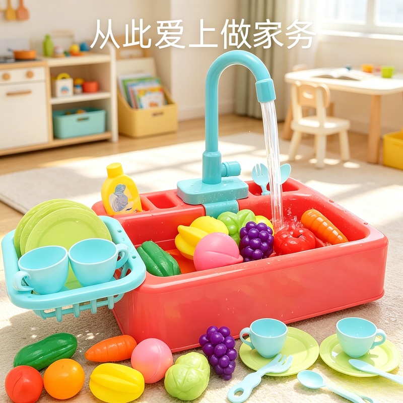 Kids Toys Kitchen Set - キッチンおもちゃ プラスチック製食器洗いシンクセット、子供向けごっこ遊び家事キット 早期教育玩具