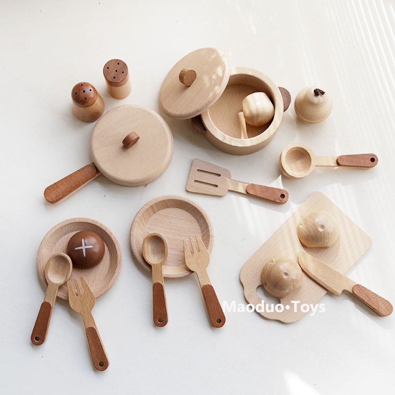 Kids Toys Kitchen Set - マオドゥオ おもちゃ ブナ材製 キッズキッチン プレイセット 調理器具