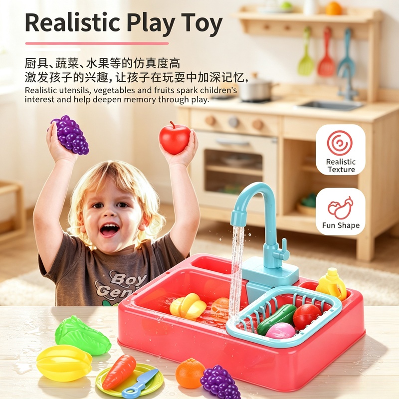 キッチンおもちゃ プラスチック製食器洗いシンクセット、子供向 - Kids Toys Kitchen Set のレビューと価格