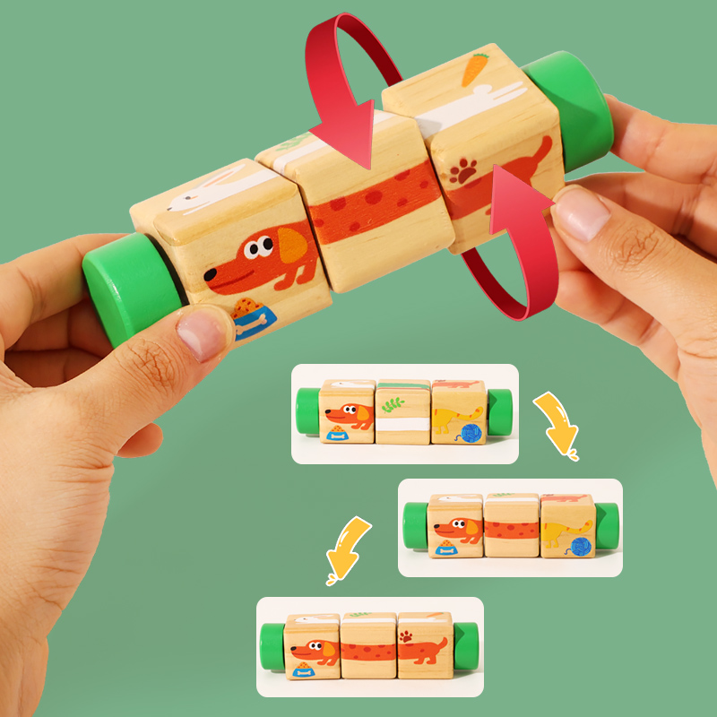 1 個ベビー木製回転動物マッチング木製パズルおもちゃ早期教育 - Kids Toys 3 Year Old のレビューと価格