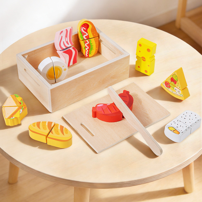 木製カット＆スタンプ食品シミュレーションセット、子供向けごっ - Kids Toys Kitchen Set のレビューと価格