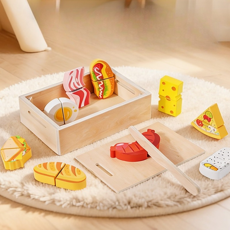 木製カット＆スタンプ食品シミュレーションセット、子供向けごっ - Kids Toys Kitchen Set のレビューと価格
